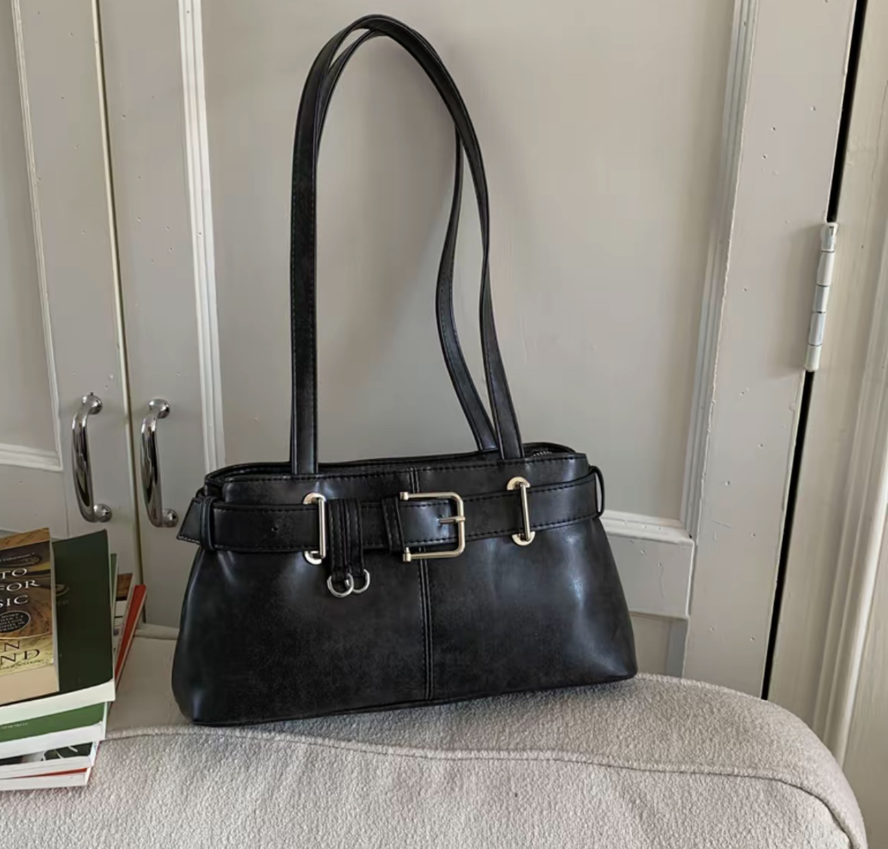 拉链款单根耐磨磨砂通勤风单肩包纯色手提款双根