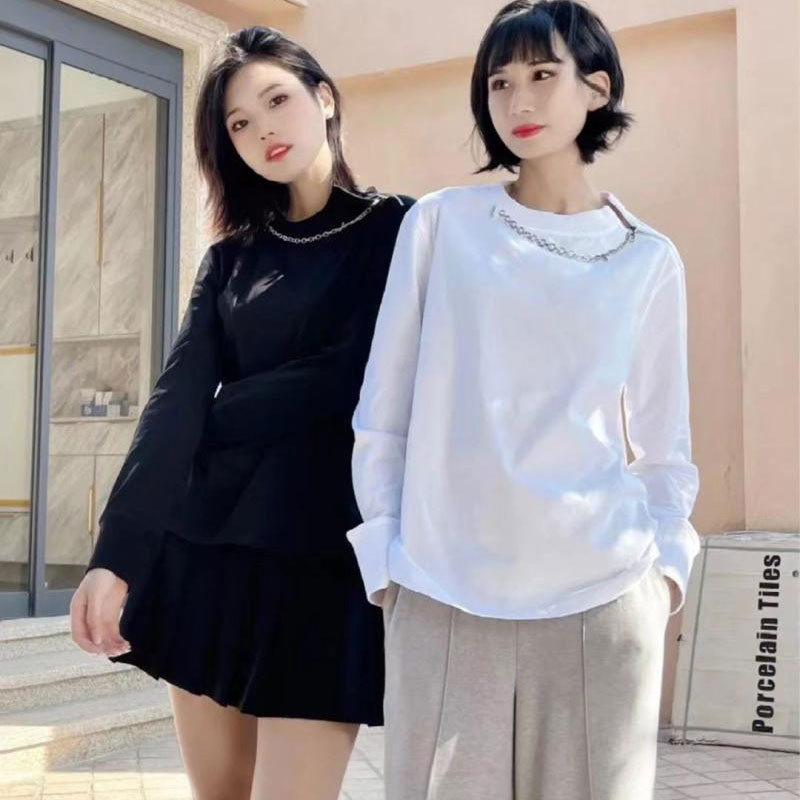 专柜正品商场同款2025春秋新款百搭圆领链条长袖t恤女5300993