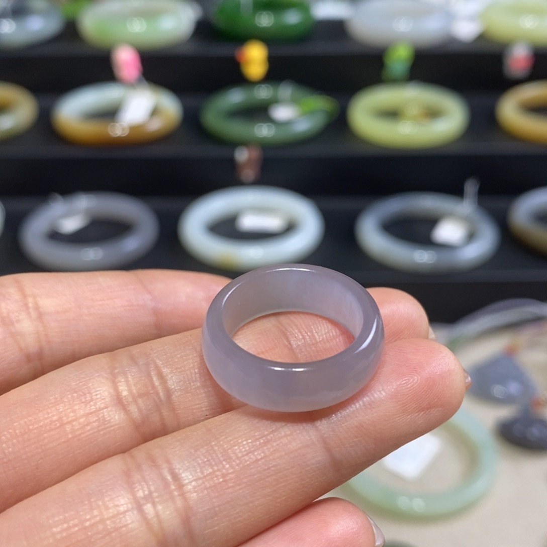 和田玉戒圈未镶嵌冰烟紫粉紫色内径17.9mm