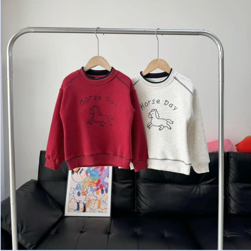 1209儿童加绒卫衣冬季新款男女童拱桥绣拜年服中大童休闲卫衣