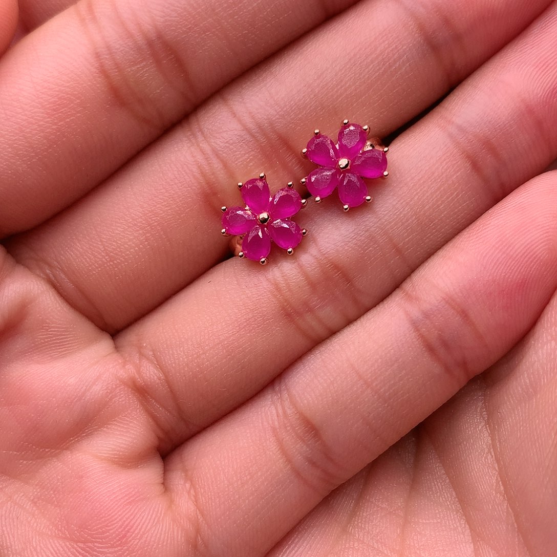 红宝石耳饰银S925镶嵌