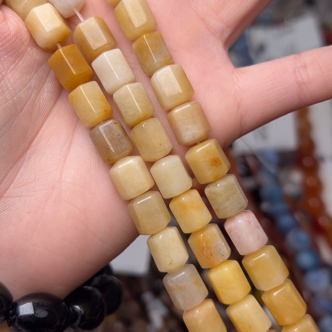 玛瑙/玉髓合金珠宝半成品L452。8.3mm金丝玉钻切桶珠一条