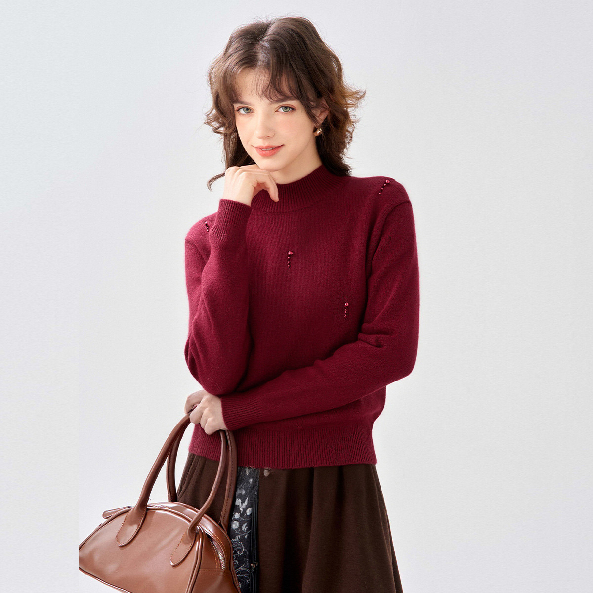 【含绵羊毛兔毛】26春款新年钉珠毛衣针织显瘦百搭针织衫女N611E006