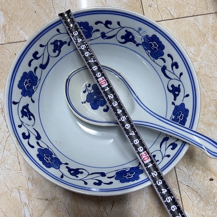 陶摆件23厘米芙蓉花碗加大勺