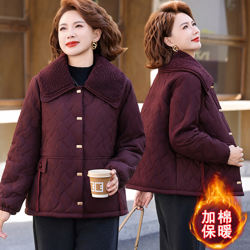 新款妈妈冬装棉服外套洋气时尚冬季小棉袄短款中老年女士小棉衣服