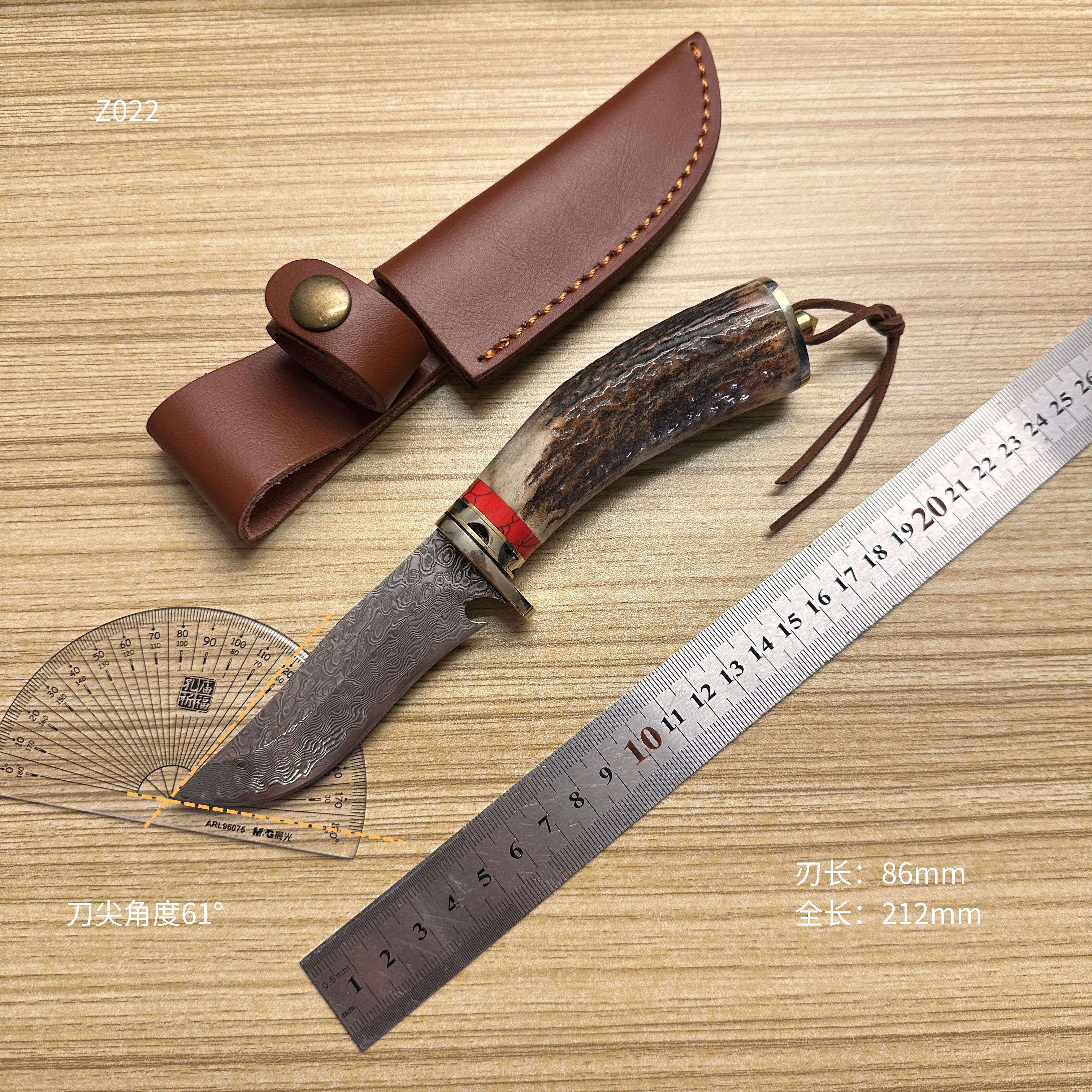 （实拍）鹿角大马士革户外刀户外锋利工具水果刀把肉吃肉刀Z022