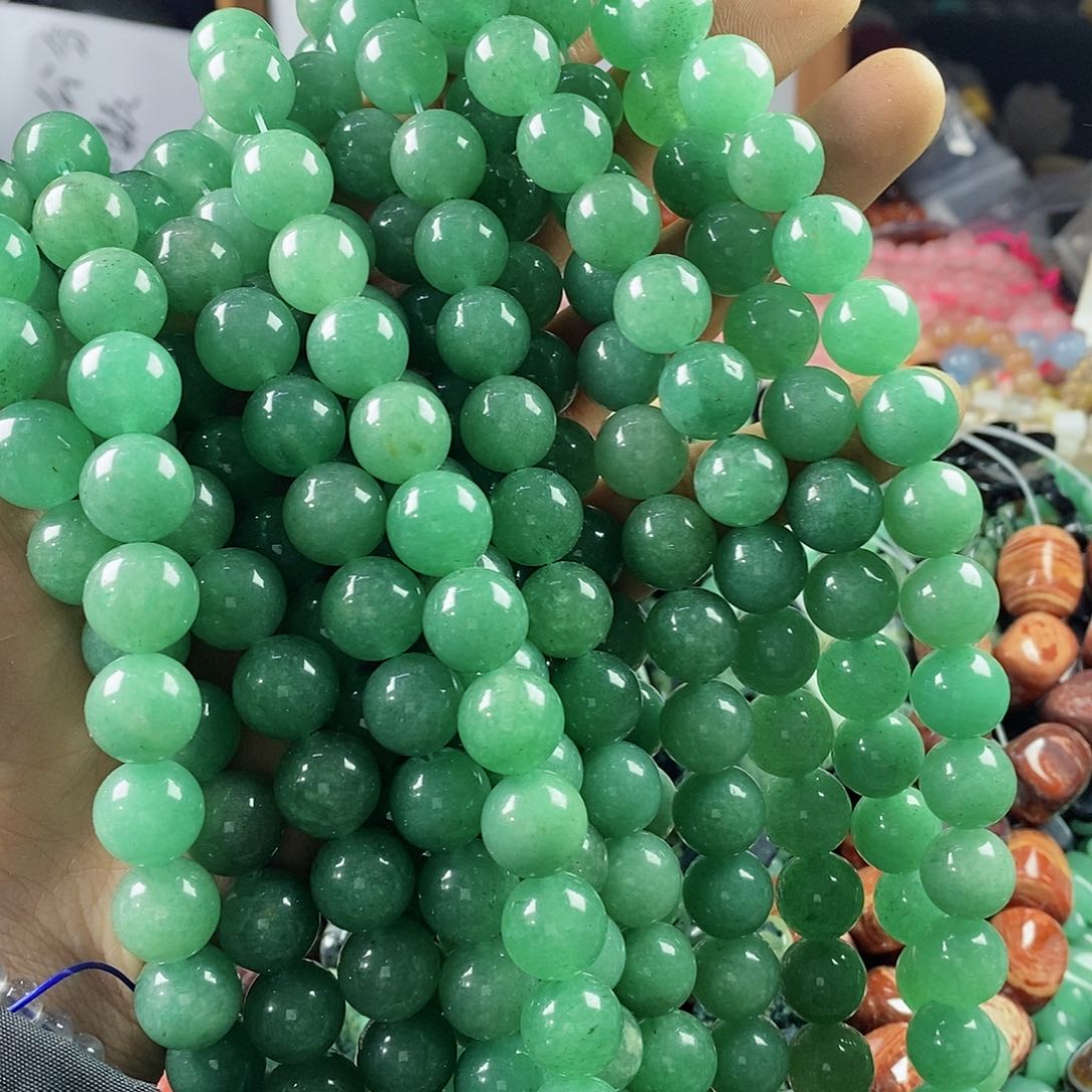 玛瑙/玉髓珠宝半成品合金一条天然12mm绿东岭玉圆珠A级
