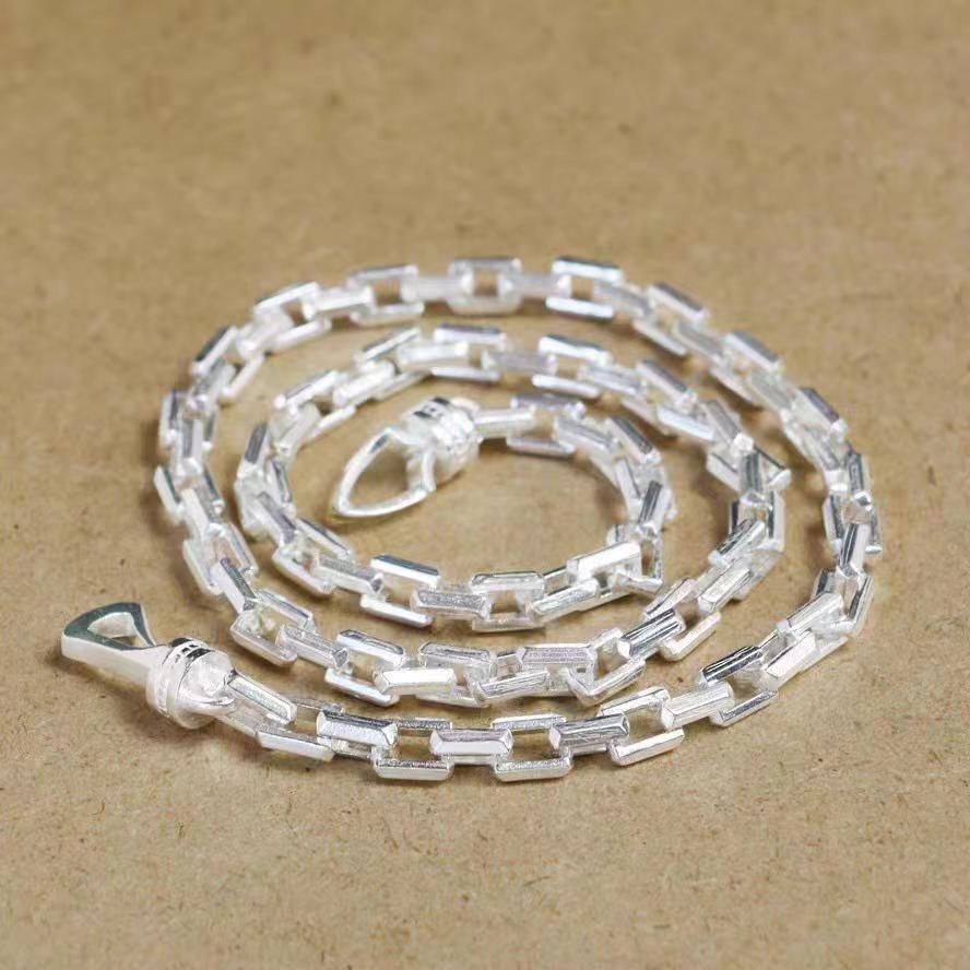 链子足银 纯银链子足银【艺银阁】经典方扣太角项链素款手工厚实