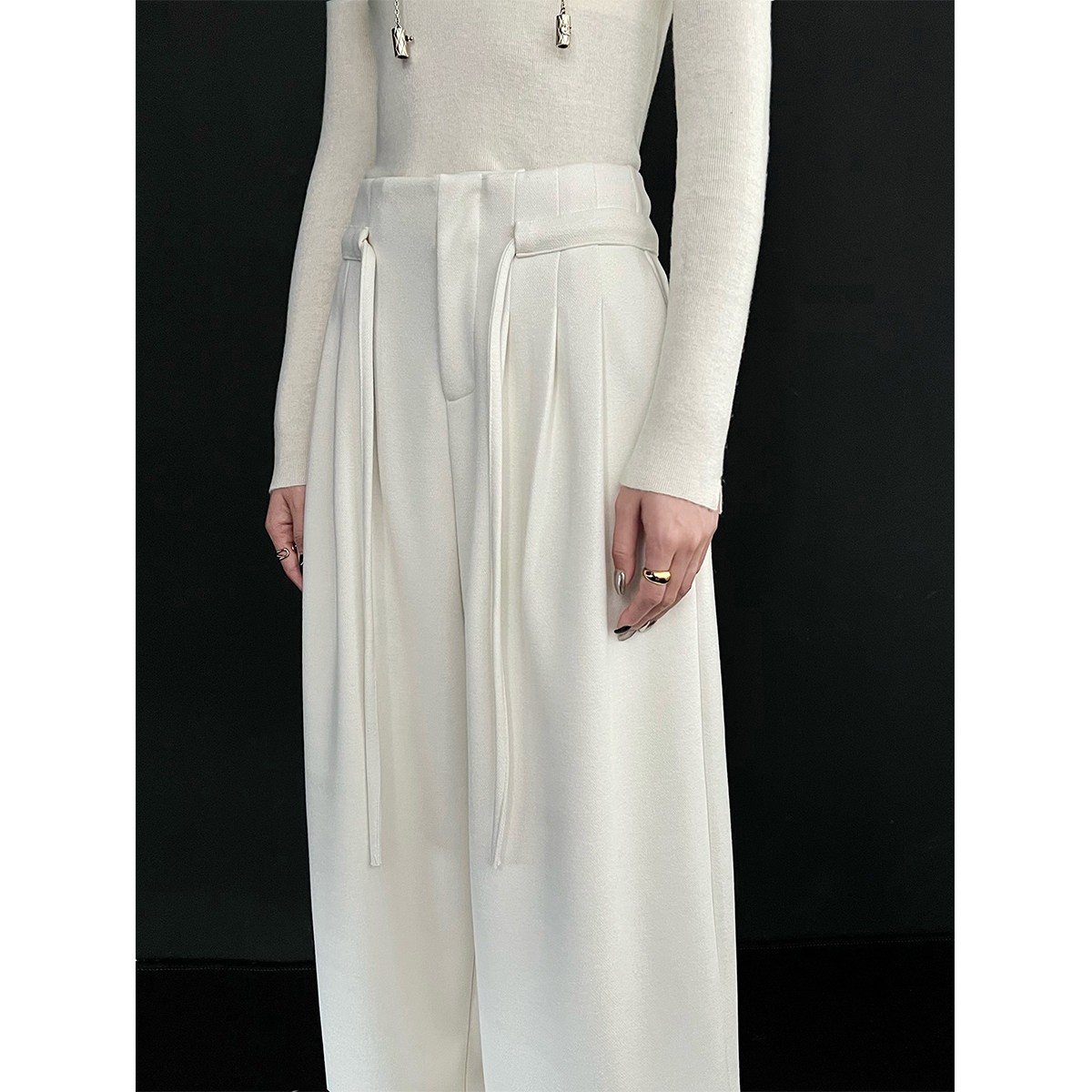 PAPERLLL辛间腰带直筒裤女秋冬休闲运动卫裤垂坠感拖地阔腿长裤