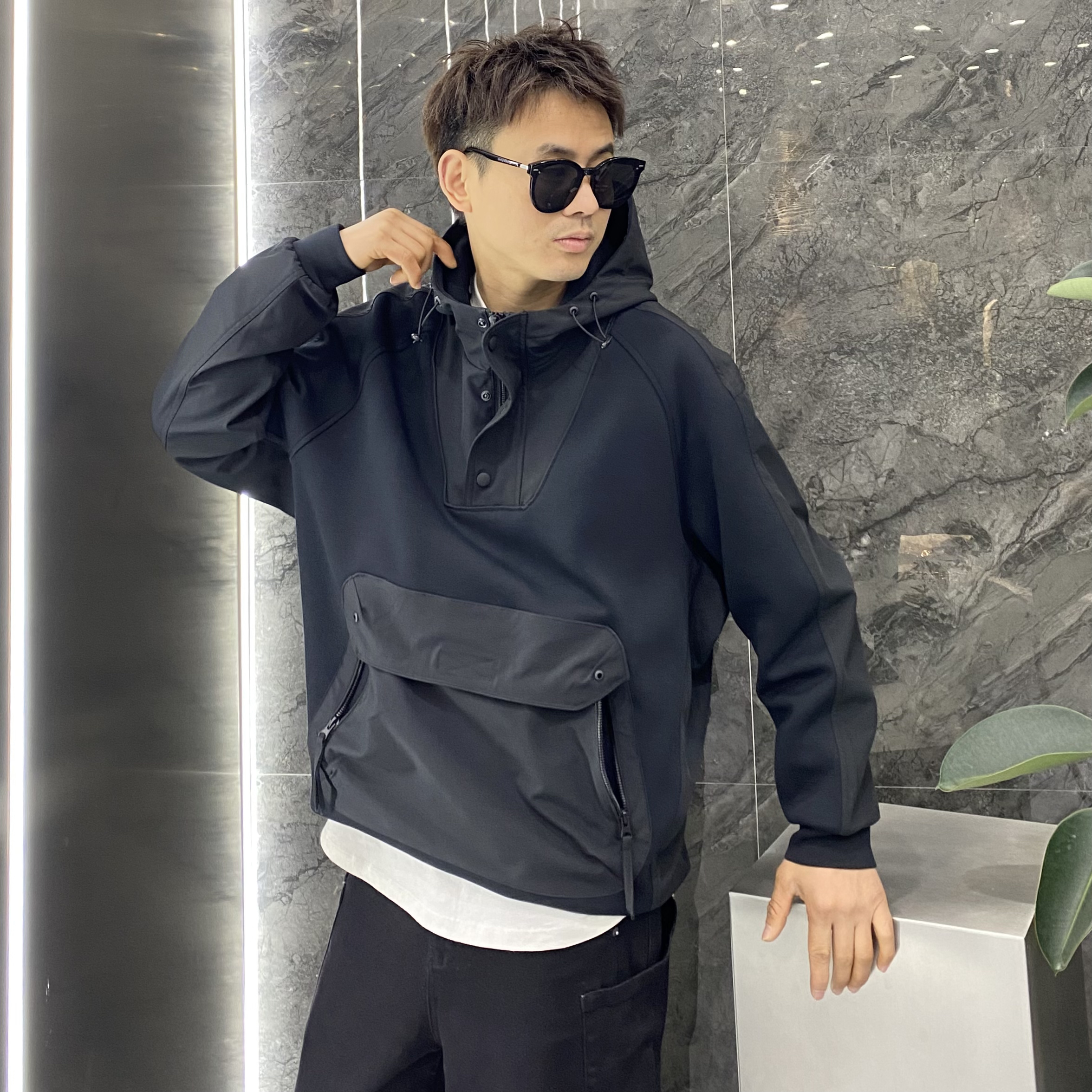 机能风AB面连帽套头工装设计感拼接大口袋潮流卫衣个性微宽松卫衣