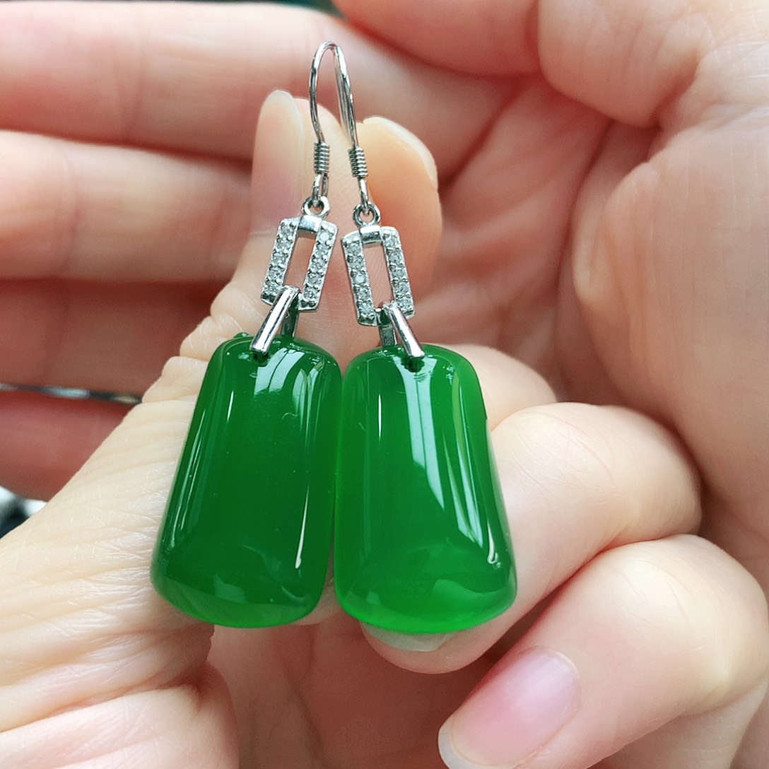 玛瑙/玉髓耳钉银S925镶嵌