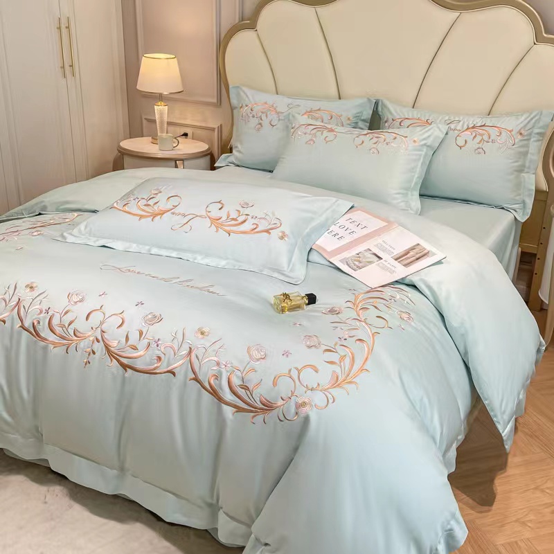 【爱丽丝/蓝】公主风重工专版刺绣长绒棉纯棉四件套-