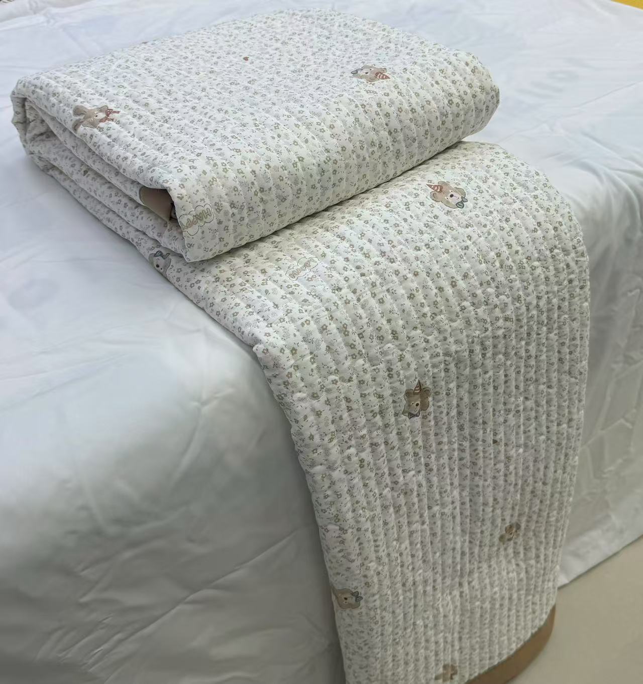 【北奈かわ会社】200*230cmA类有氧针织双层纱四季床盖床单邻家兔熊