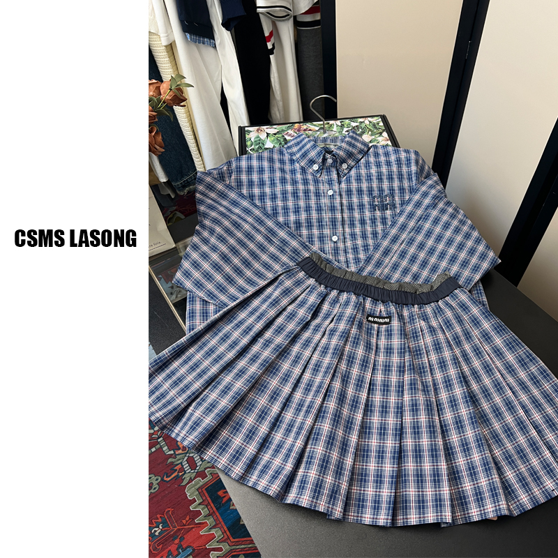 早秋新款时尚套装格子百搭减龄上衣外套+百褶裙学院风设计师TZ05