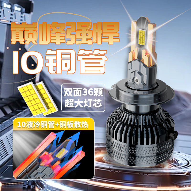 超亮十铜管36灯珠汽车激光LED大灯H7H1透镜H4远近光灯 12V货车24V
