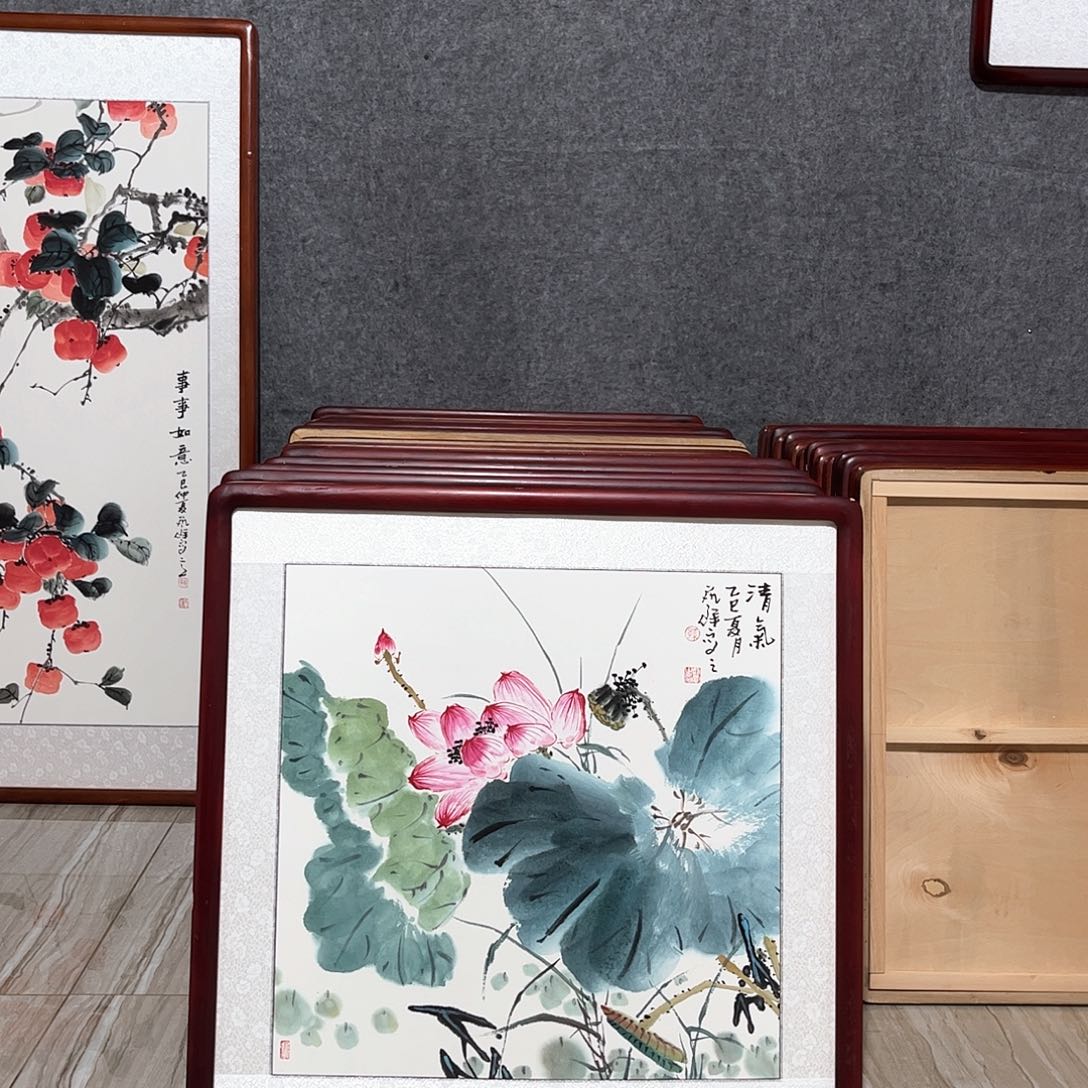 国画书画作品带框63×63