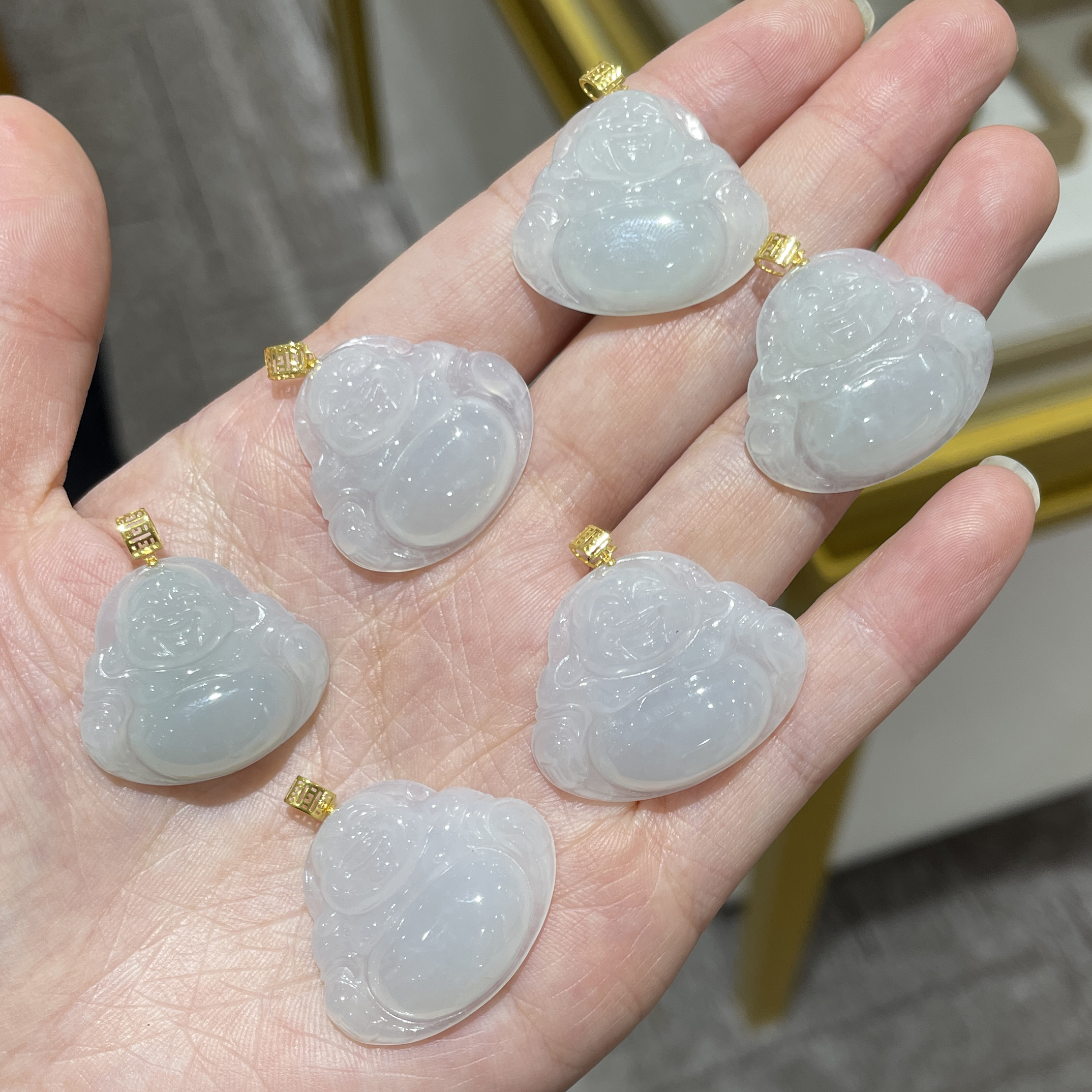 Y30天然翡翠A货佛公18K金镶吊坠（多样性发其一）