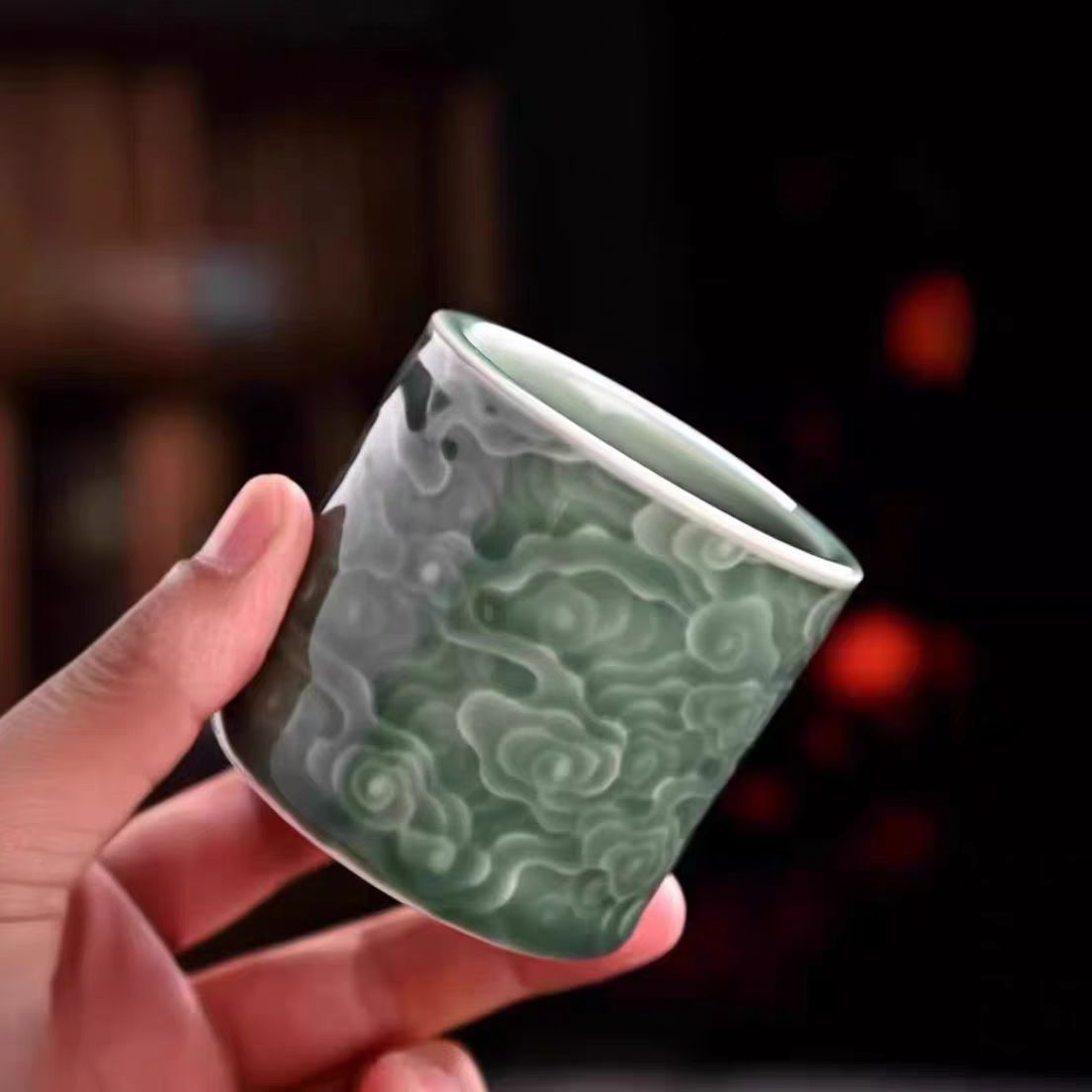 祥云纹扳指杯高端精美摆件一对