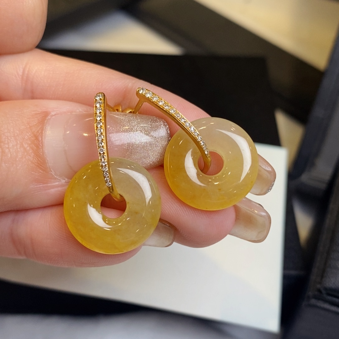 翡翠耳饰18K金镶嵌甜甜圈