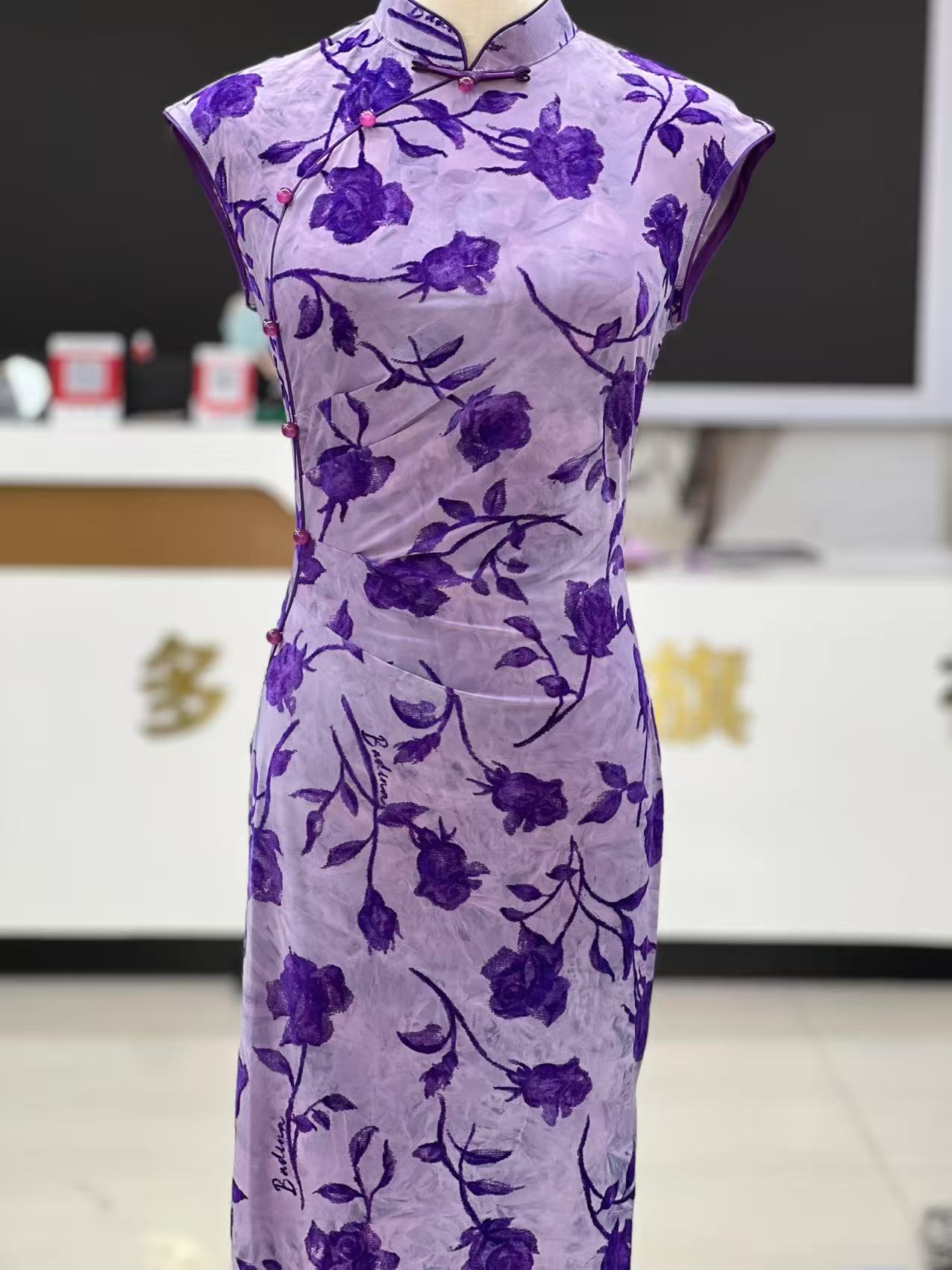 江楠精选【紫薇】立领新中式旗袍时尚提花古风