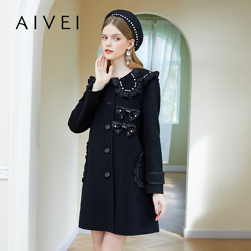 AIVEI欣贺艾薇2022冬季新小个子单排扣赫本风双面呢外套P0660210