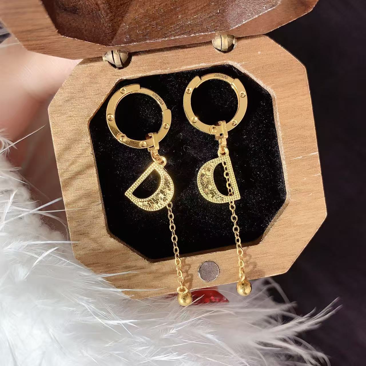 【伟新源】足金999 5G工艺 卡家D字耳扣4.4克