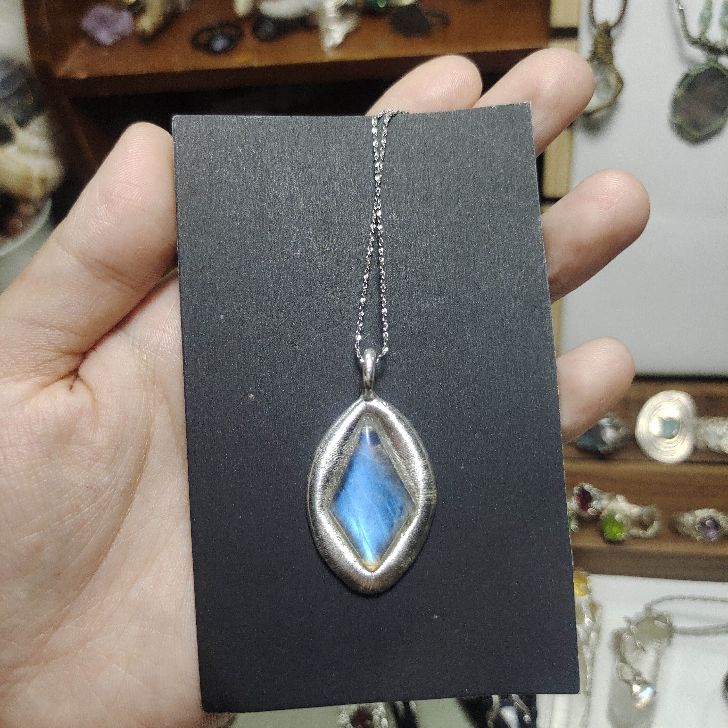 吊坠足银 蓝色拉丝手工银项链吊坠，睫毛专拍