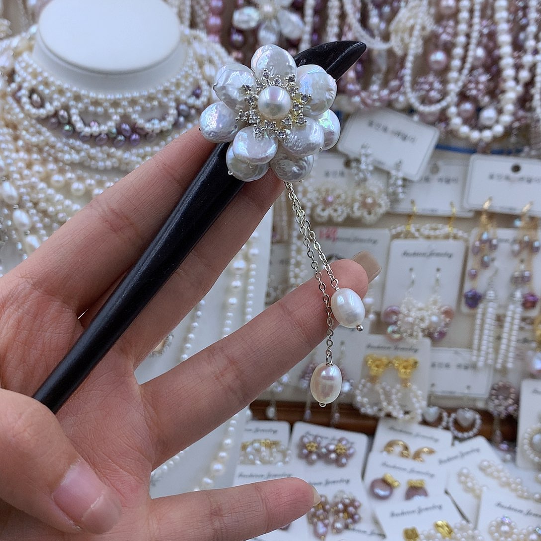 项链银S925镶嵌淡水珍珠