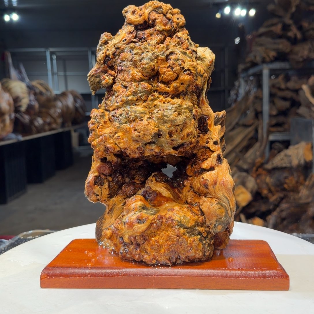 魁****木王一刀琥珀木摆件90