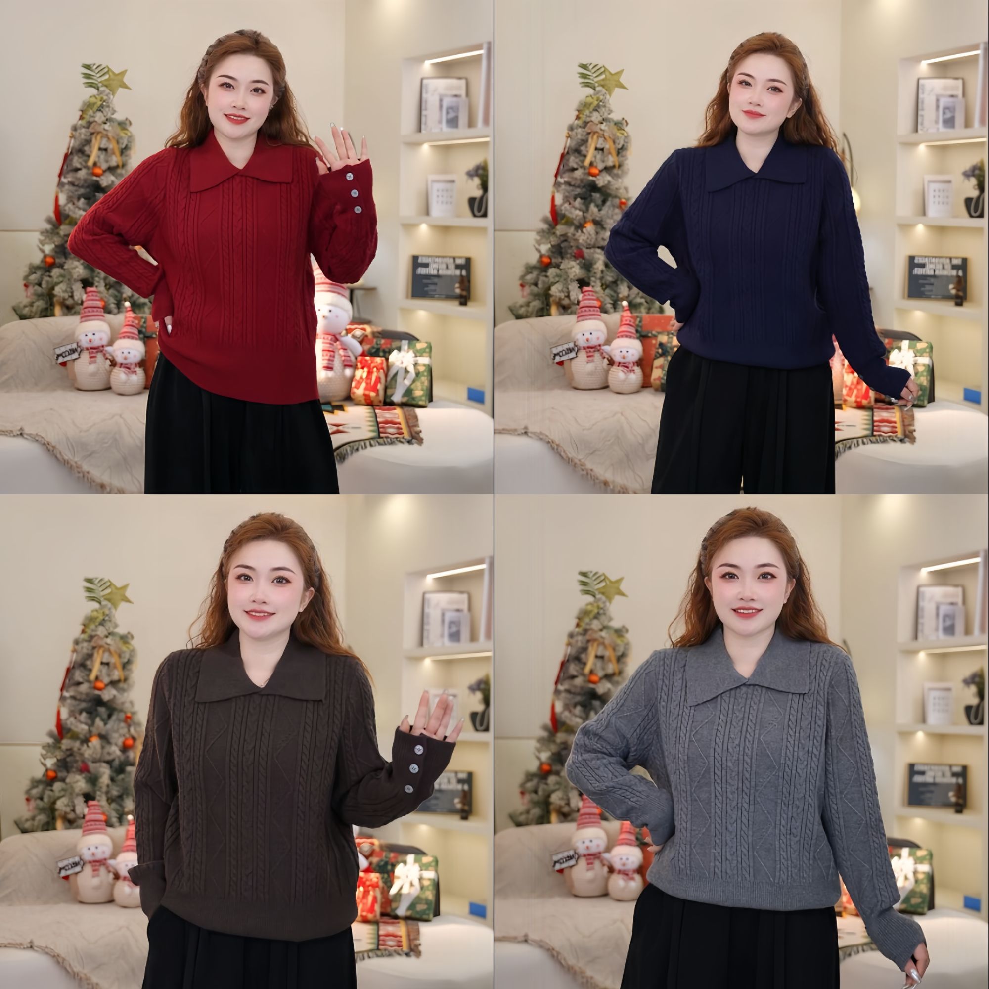 梦丞大码女装针织衫冬季翻领长袖女装时尚女毛针织衫针织冬季气质