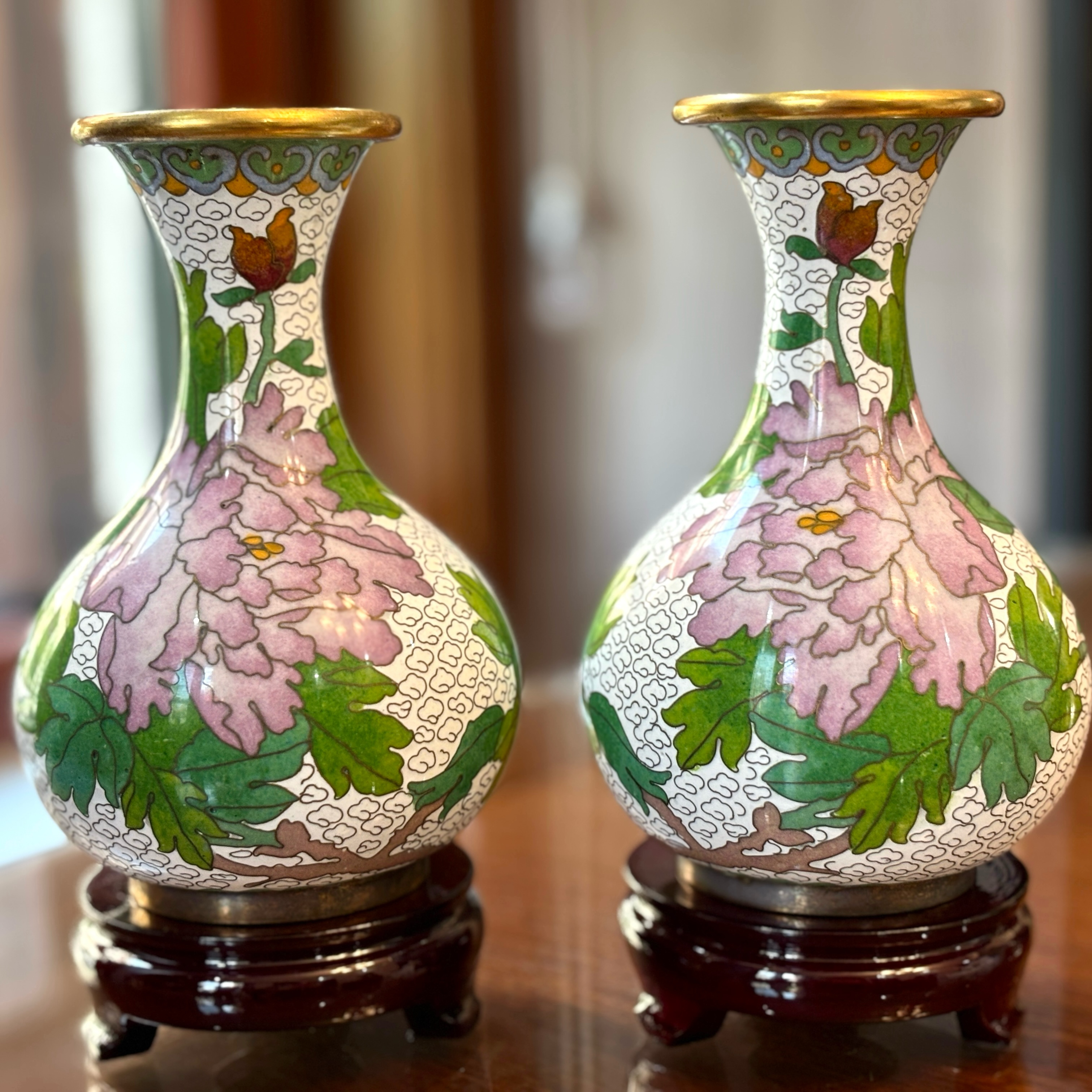 瑞蓝轩景泰蓝567玉壶春对瓶6寸铜胎掐丝珐琅白底儿小高货