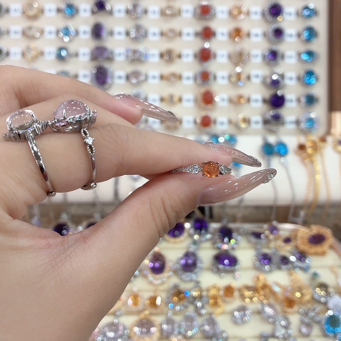 戒指石榴石银S925镶嵌