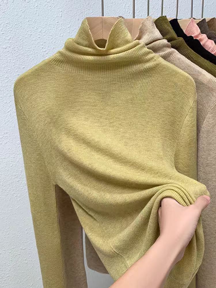 常规长袖毛针织衫韩版堆堆领网红细打底衫洋气时尚百搭秋冬纯色