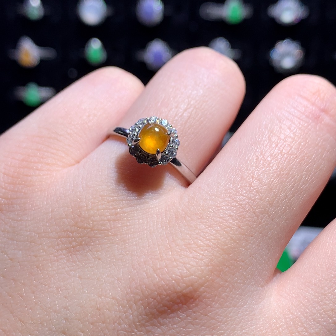 翡翠戒指银S925镶嵌天然翡翠