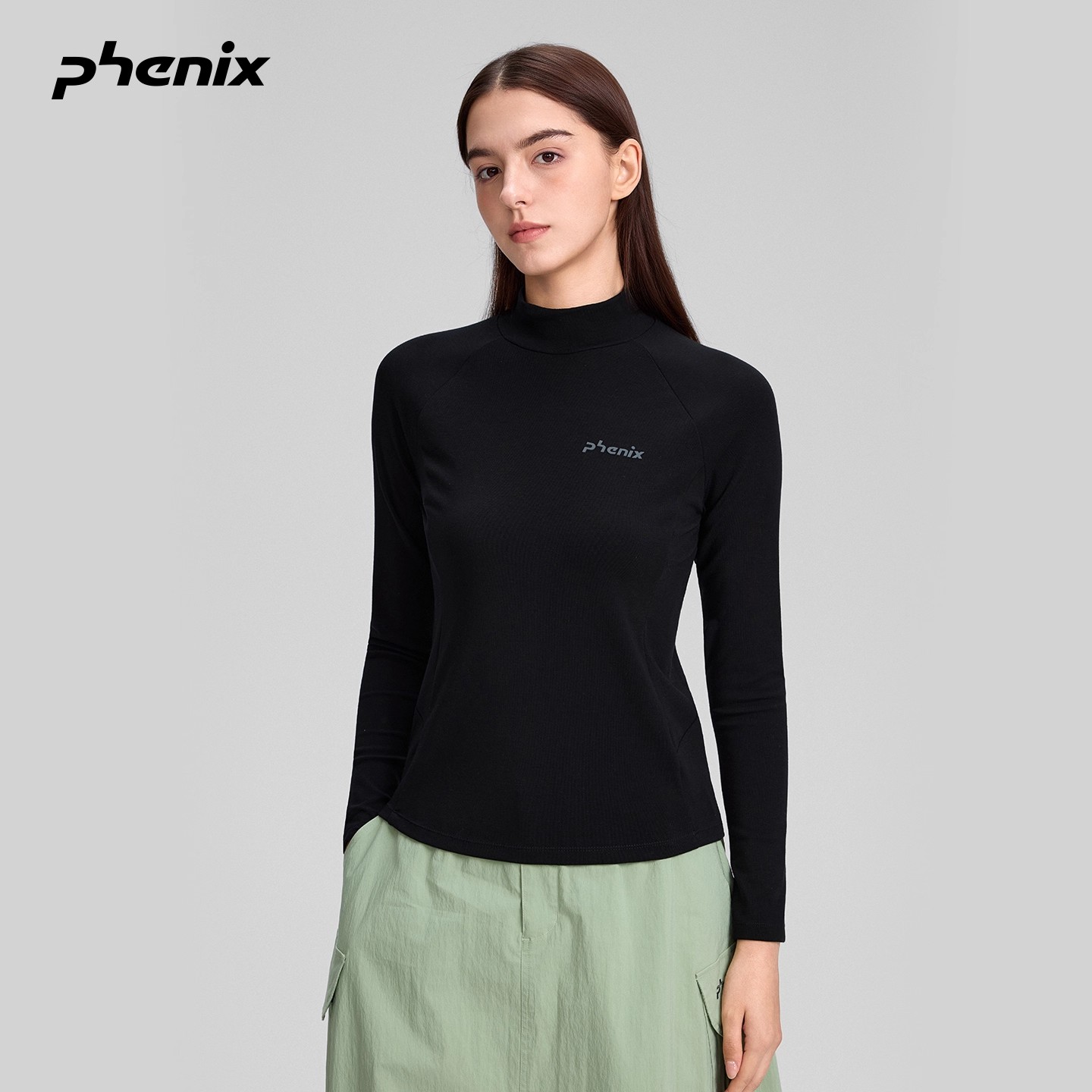 phenix菲尼克斯天丝羊毛长袖T恤女秋冬2025新款半高领纯色打底衫