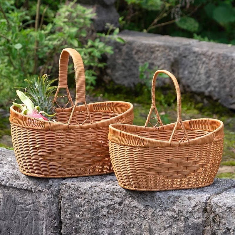 【DL11 】手工编织买菜篮子仿藤大号元宝手提大容量收纳篮 40*30*20