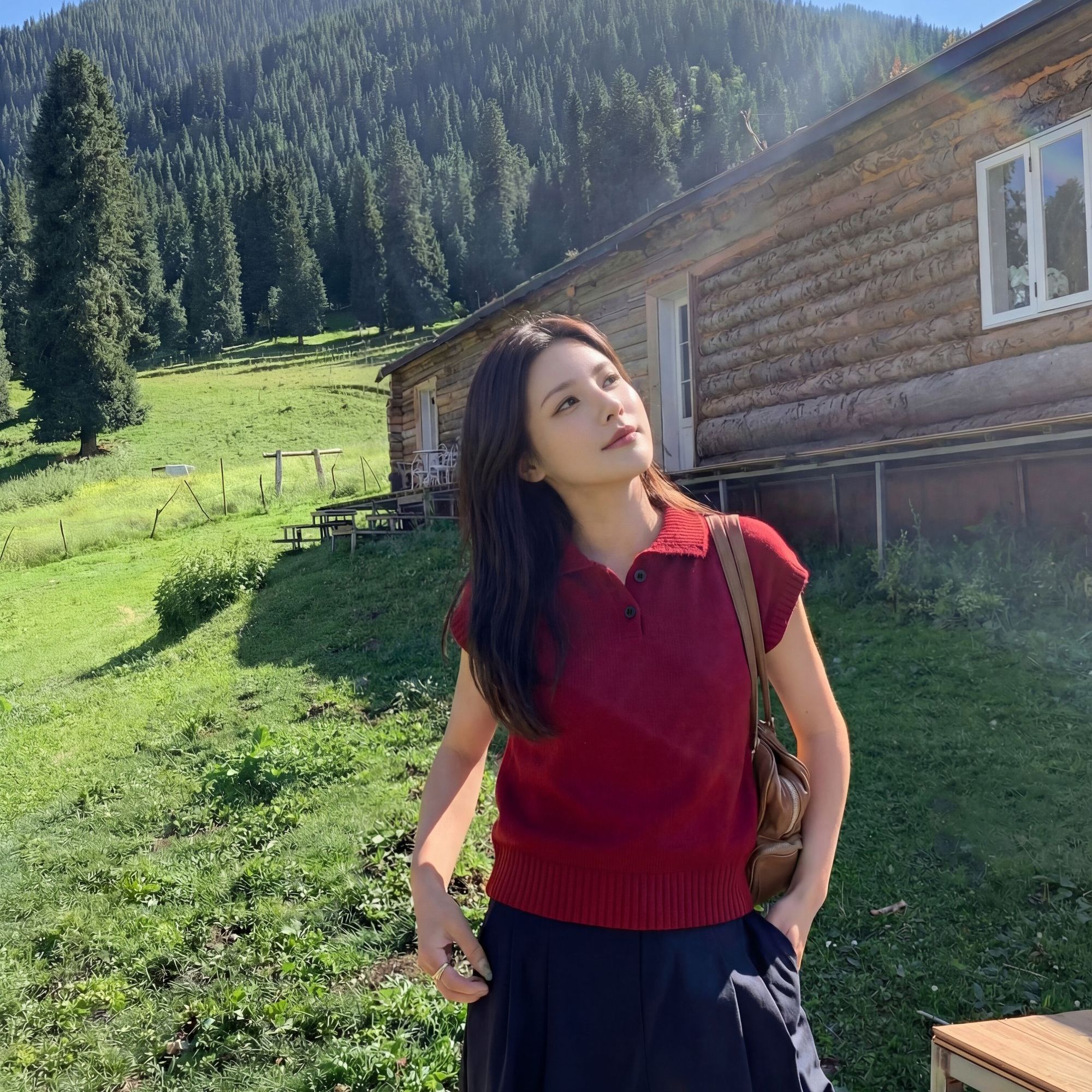 CocoHerben秋季针织法式提花翻领宽松短袖时尚百搭毛针织衫HB1312