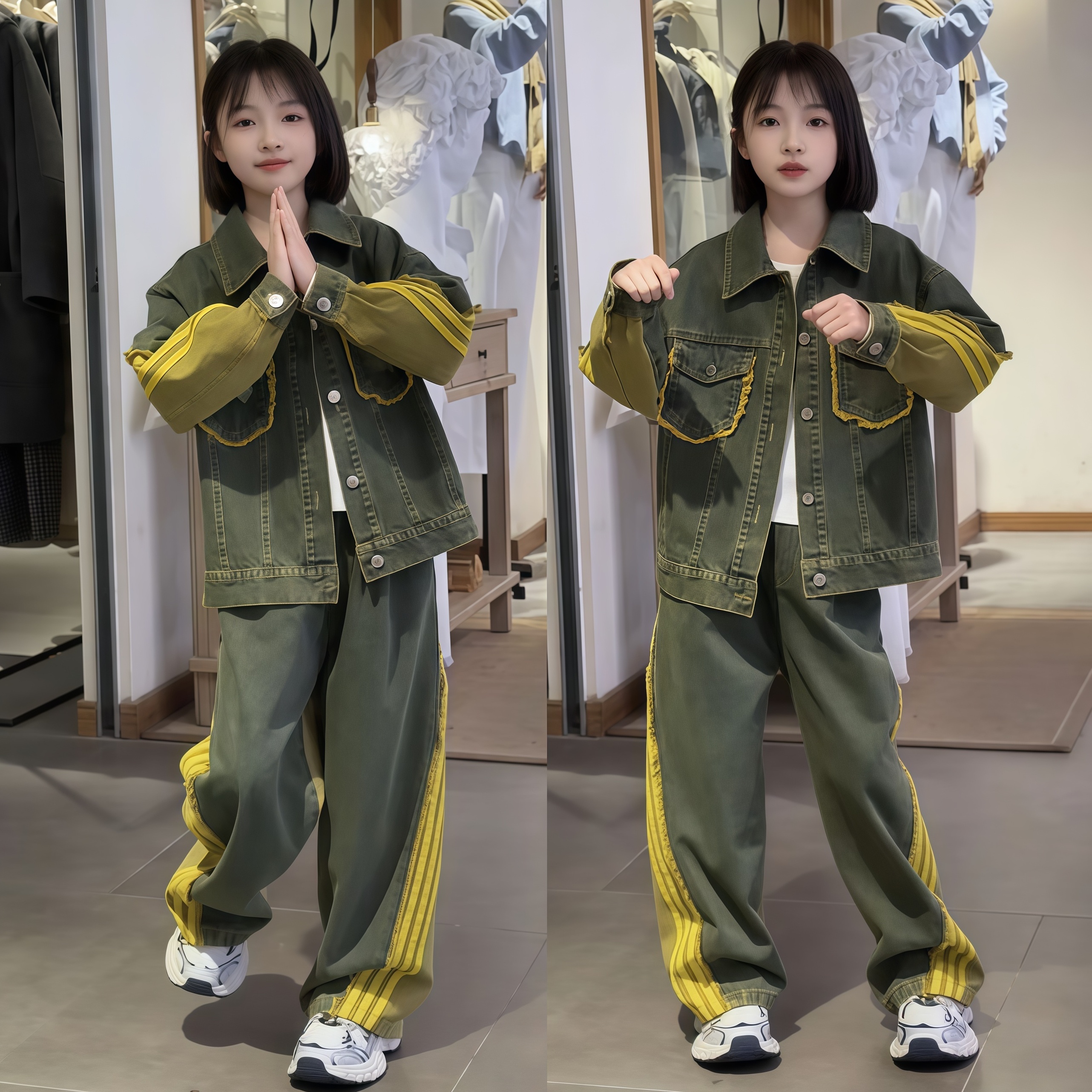 女大童牛仔外套套装春秋款2025新款儿童洋气时尚炸街个性女童春装