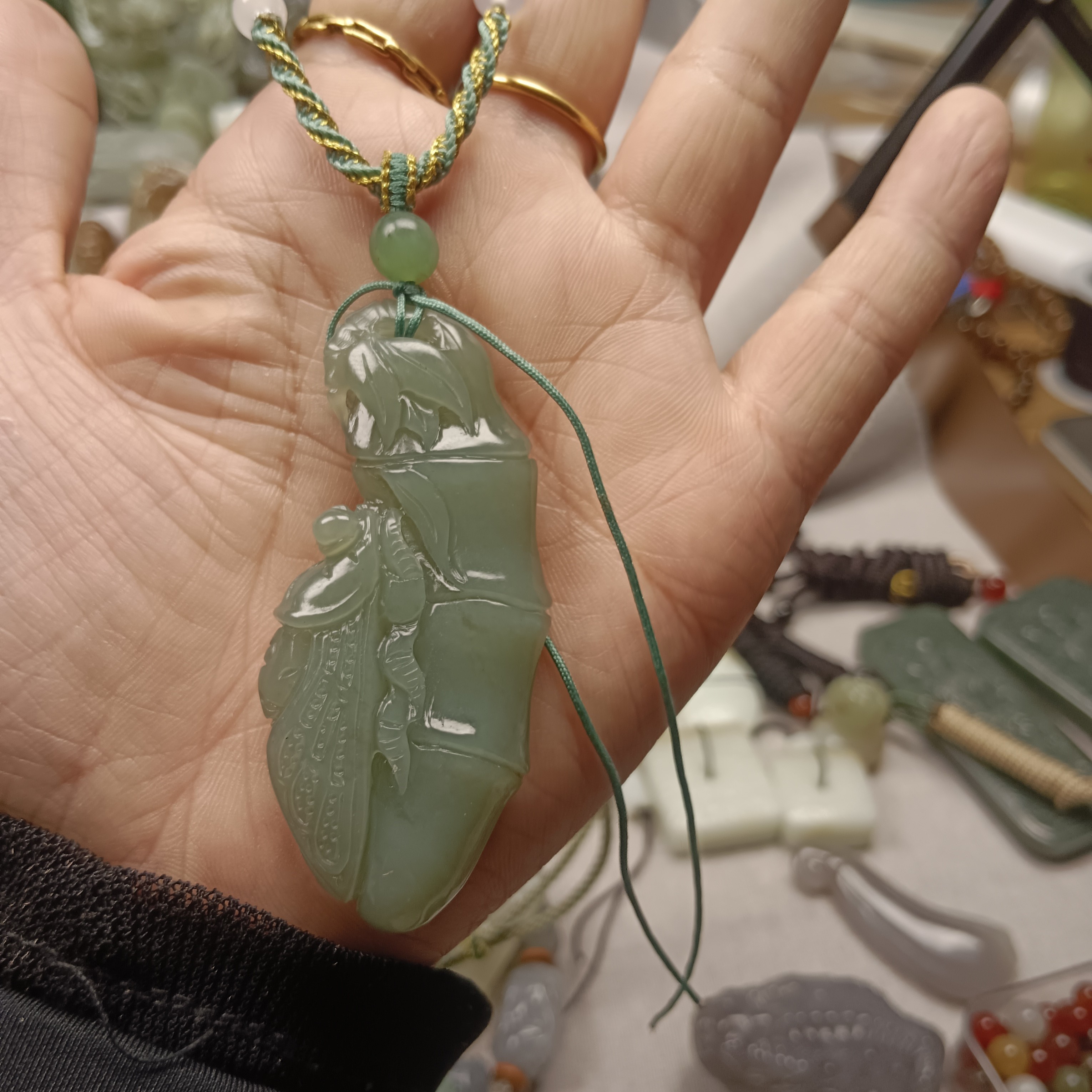 天然和田玉碧玉竹节蝉节节高升步步高升不鸣则已一鸣惊人挂件吊坠