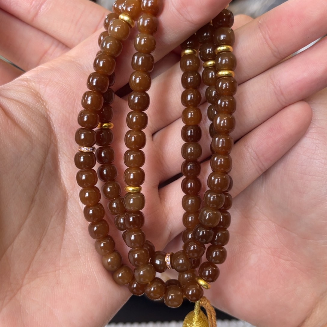 和田玉（糖玉）未镶嵌手链金山全糖7mm老型108珠串