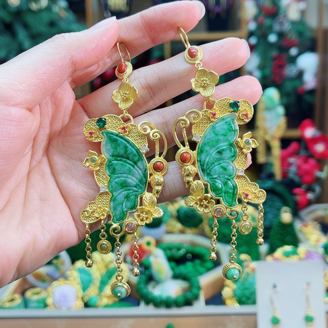 银S925镶嵌翡翠耳饰48小时鉴赏期1