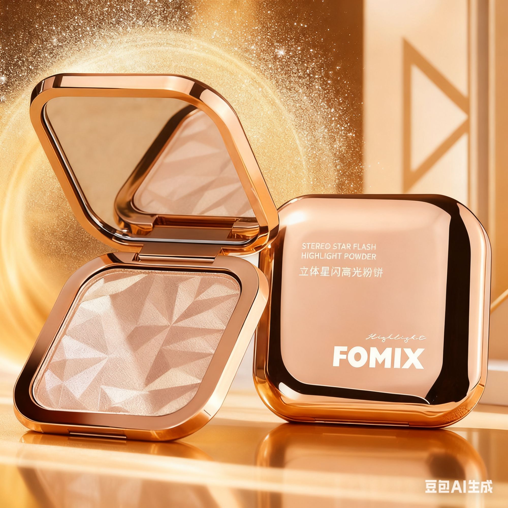 FOMIX立体星钻高光粉饼香槟色土豆泥质地修容提亮一体盘