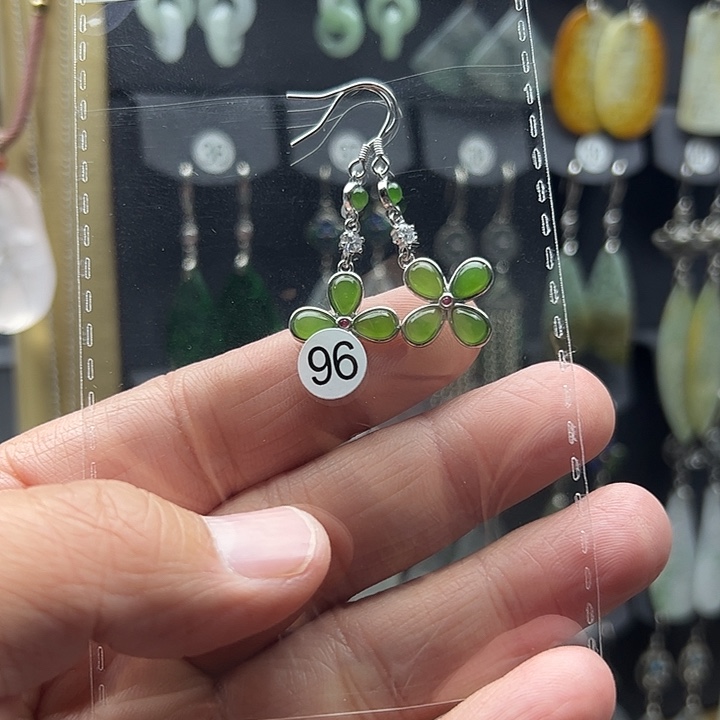 和田玉（碧玉）耳饰银S925镶嵌浅**爱