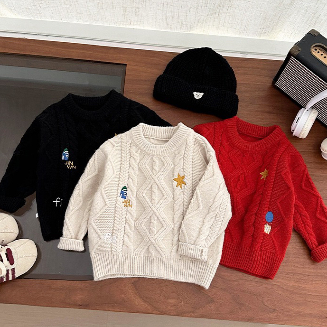 宝宝新年毛衣冬装新款婴幼儿洋气刺绣加厚针织衫儿童喜庆百搭上衣