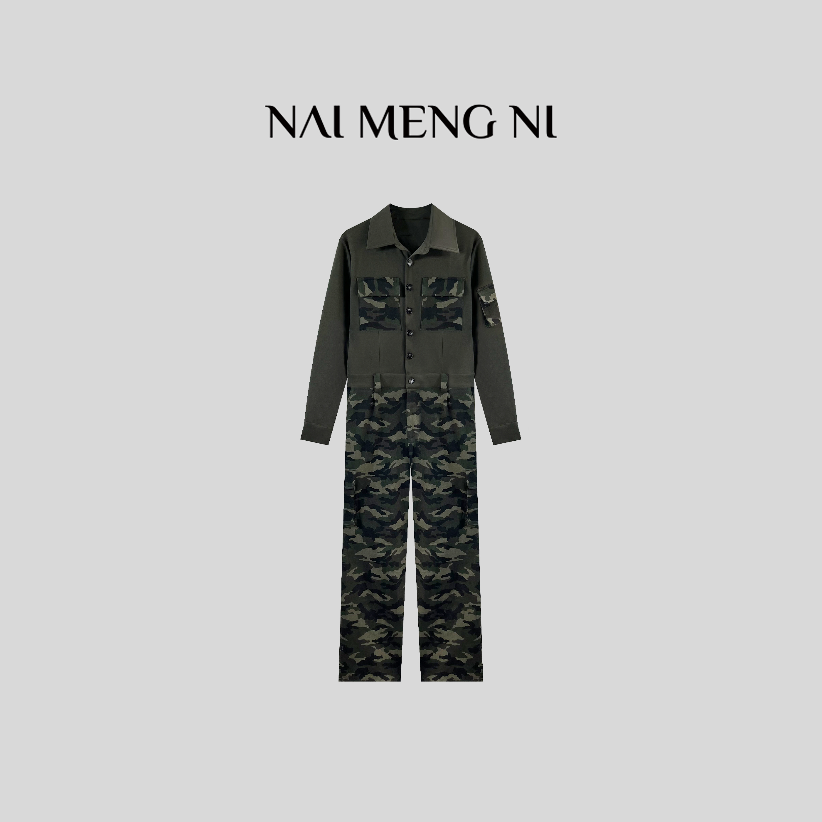 【毛毛】NMN王火火&设计高级感气质时尚工装迷彩连体裤 25HH3259