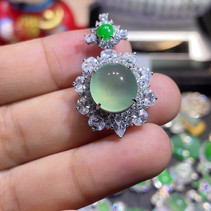 翡翠银S925镶嵌吊坠(不含链)