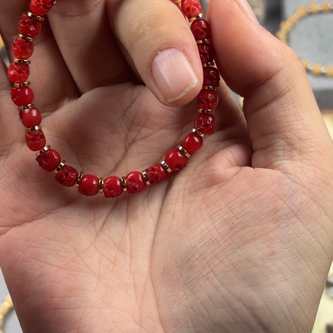 吊坠鹿骨天狗红骷髅单圈6mm