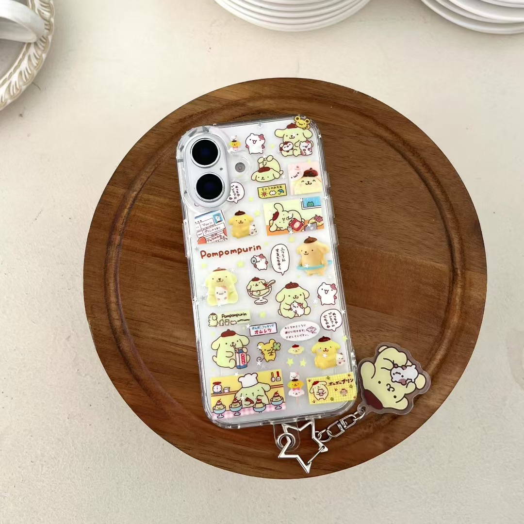 奶黄透色布丁狗贴纸imd双层手机壳适用于苹果iPhone16/15/14可爱