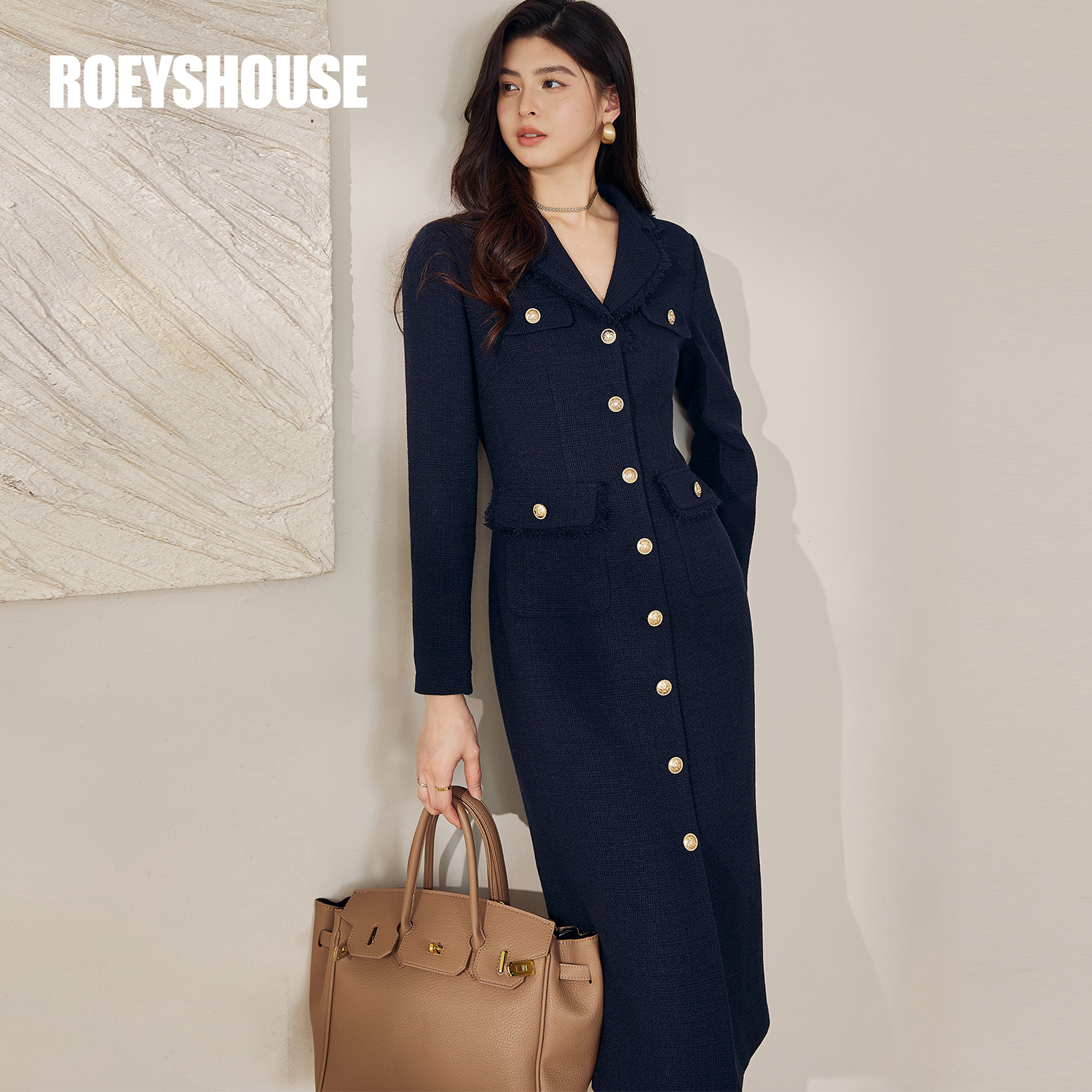 【RH】罗衣重要场合长袖连衣裙女冬职场修身显瘦包臀长裙子13035