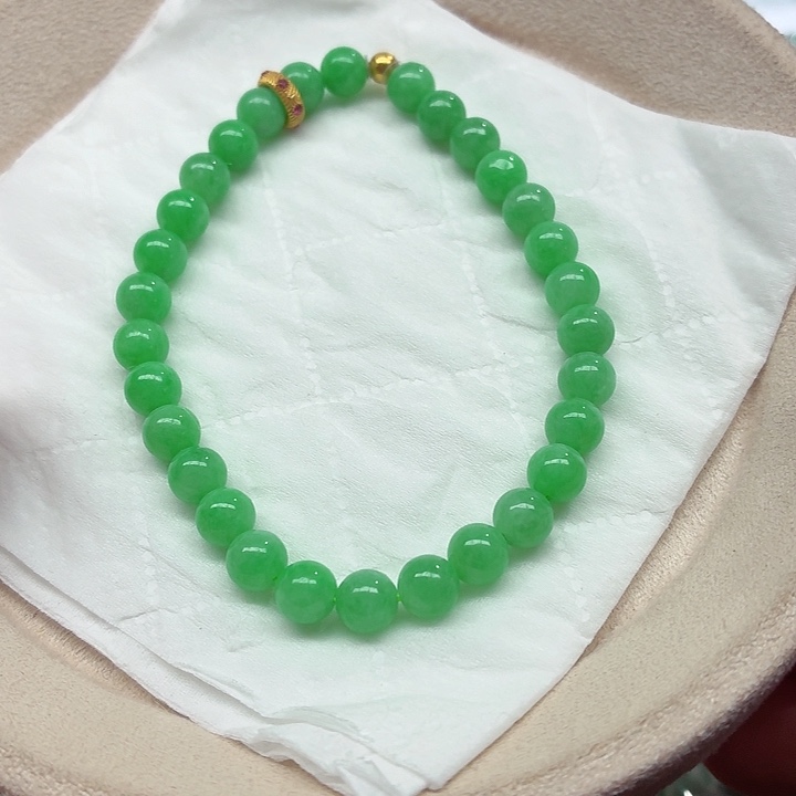 翡翠18K金镶嵌手链天然缅甸翡翠A货卡6